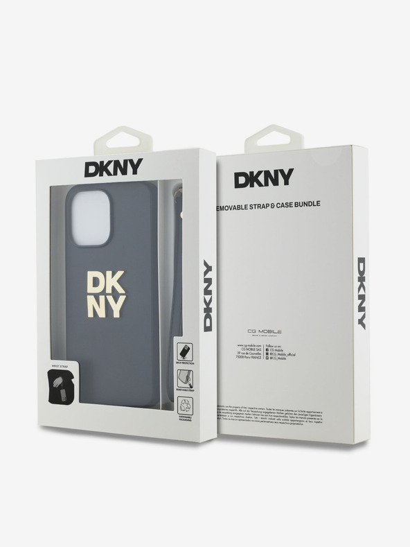DKNY PU Leather Stack Logo Wrist Strap Back Cover für iPhone 14 Pro Max Schwarz DKNY