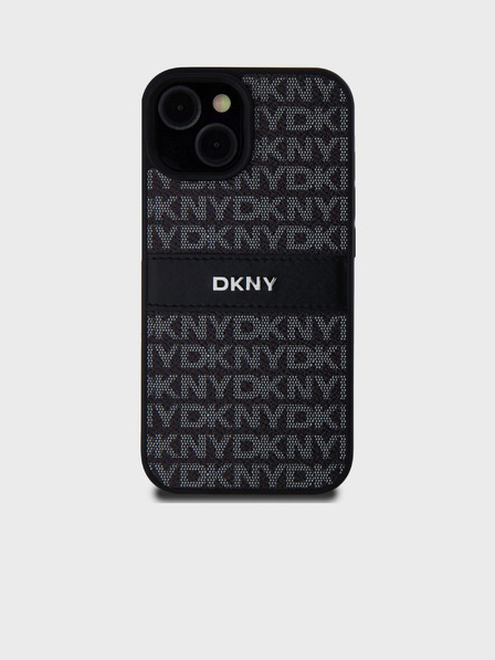 DKNY Schwarzes PU-Leder mit tonalem Streifenmuster für iPhone 15 Schwarz DKNY