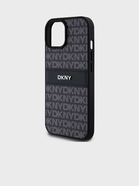 DKNY Schwarzes PU-Leder mit tonalem Streifenmuster für iPhone 15 Schwarz DKNY