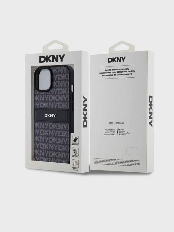 DKNY Schwarzes PU-Leder mit tonalem Streifenmuster für iPhone 15 Schwarz DKNY