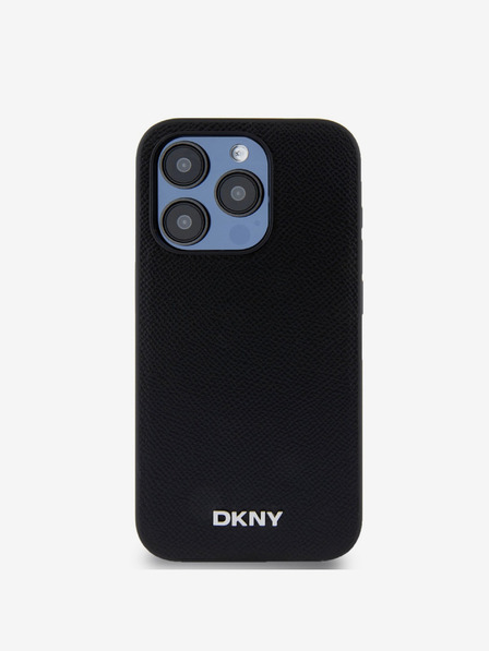 DKNY PU Leder Silber Metall Logo Magsafe Back Cover für iPhone 15 Pro Max Schwarz DKNY