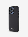 DKNY PU Leder Silber Metall Logo Magsafe Back Cover für iPhone 15 Pro Max Schwarz DKNY