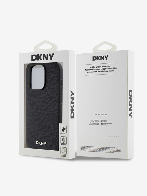 DKNY PU Leder Silber Metall Logo Magsafe Back Cover für iPhone 15 Pro Max Schwarz DKNY