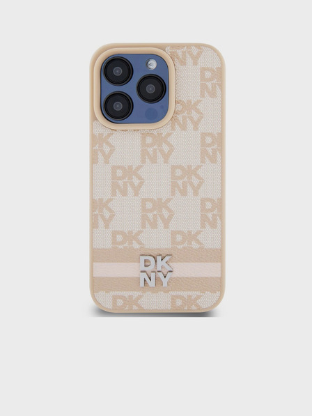 DKNY Karomuster und Streifen auf der Rückseite von PU-Leder für iPhone 13 Pro Rosa DKNY