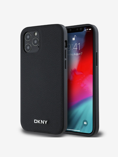 DKNY PU Leder Silber Metall Logo Magsafe Back Cover für iPhone 12/12 Pro Schwarz DKNY