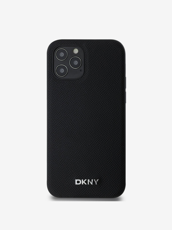 DKNY PU Leder Silber Metall Logo Magsafe Back Cover für iPhone 12/12 Pro Schwarz DKNY