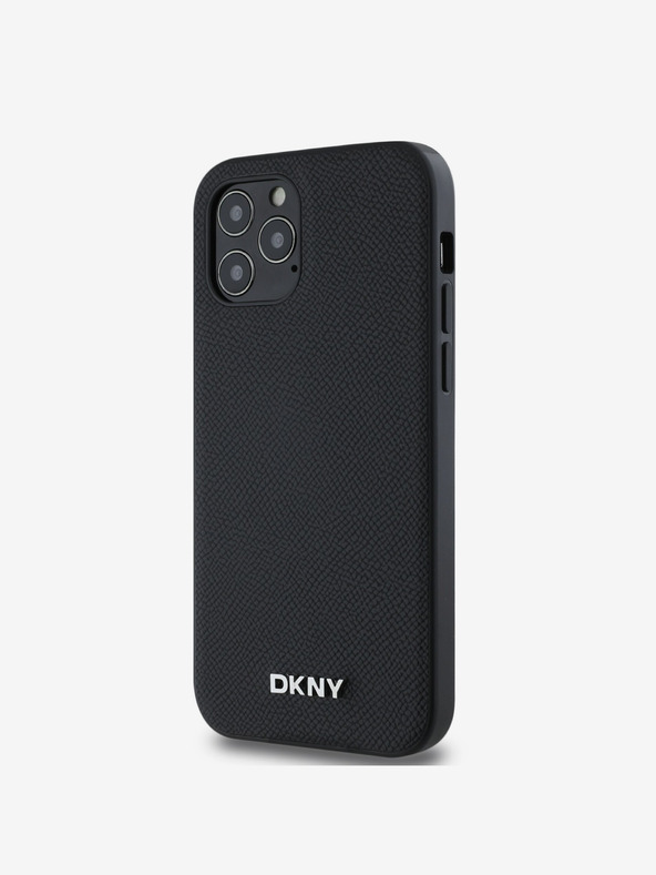 DKNY PU Leder Silber Metall Logo Magsafe Back Cover für iPhone 12/12 Pro Schwarz DKNY