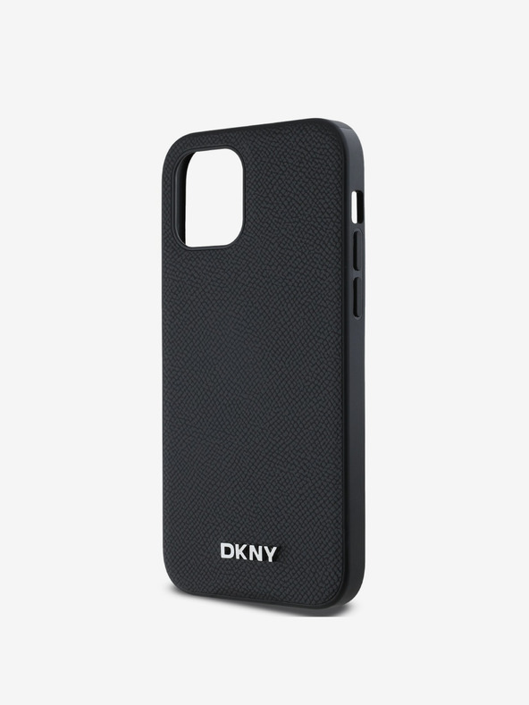 DKNY PU Leder Silber Metall Logo Magsafe Back Cover für iPhone 12/12 Pro Schwarz DKNY