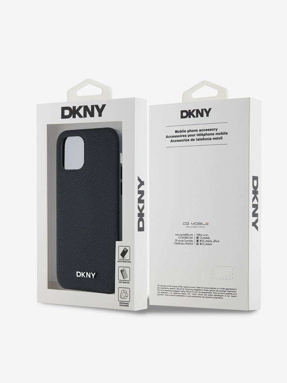 DKNY PU Leder Silber Metall Logo Magsafe Back Cover für iPhone 12/12 Pro Schwarz DKNY