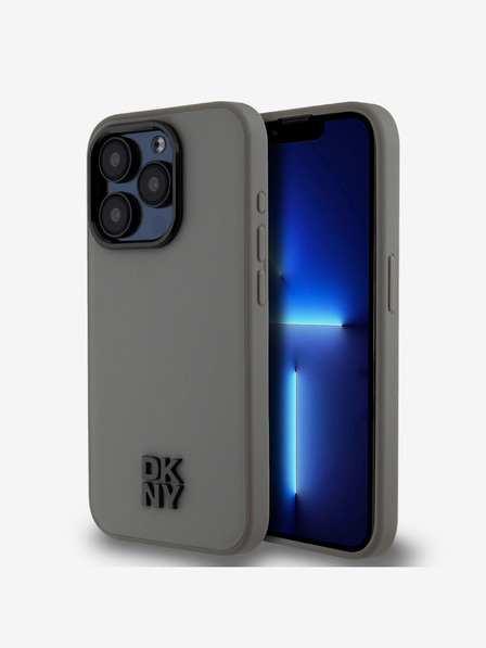 DKNY PU Leder Stack Logo Magsafe Schutzhülle für iPhone 15 Pro Max Grau DKNY