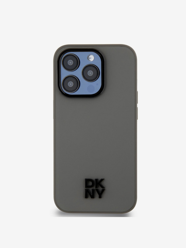 DKNY PU Leder Stack Logo Magsafe Schutzhülle für iPhone 15 Pro Max Grau DKNY
