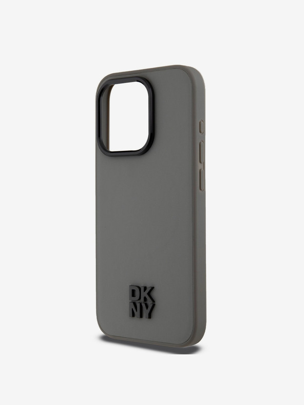 DKNY PU Leder Stack Logo Magsafe Schutzhülle für iPhone 15 Pro Max Grau DKNY