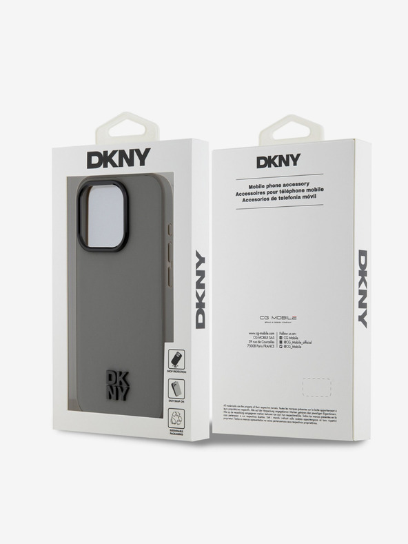 DKNY PU Leder Stack Logo Magsafe Schutzhülle für iPhone 15 Pro Max Grau DKNY