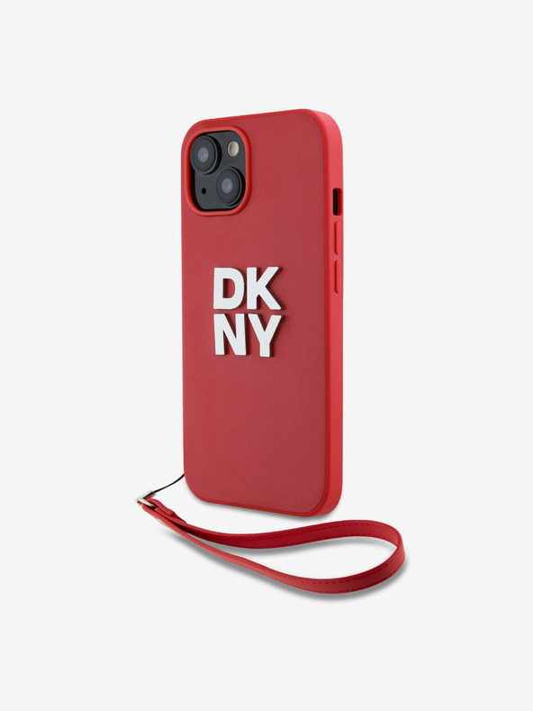 DKNY PU Leder Stack Logo Handgelenkschlaufe Rückseite für iPhone 14 Rot DKNY