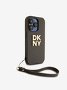 DKNY PU Leather Stack Logo Wrist Strap Back Cover für iPhone 14 Pro Braun DKNY
