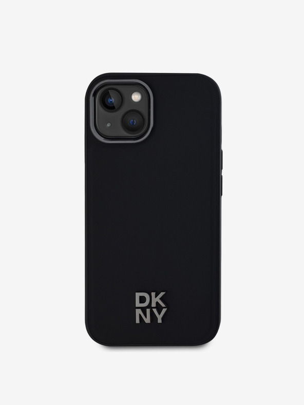 DKNY PU Leder Stack Logo Magsafe Back Cover für iPhone 15 Schwarz DKNY