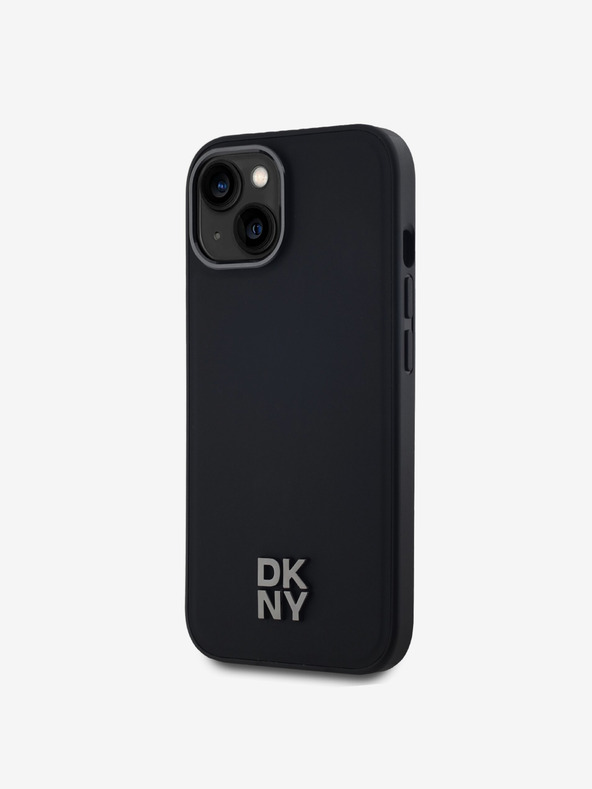 DKNY PU Leder Stack Logo Magsafe Back Cover für iPhone 15 Schwarz DKNY