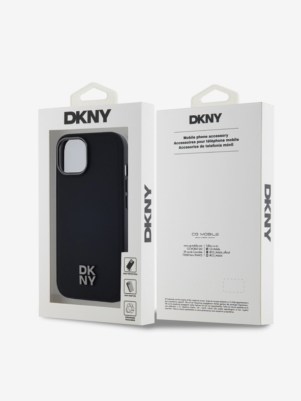 DKNY PU Leder Stack Logo Magsafe Back Cover für iPhone 15 Schwarz DKNY