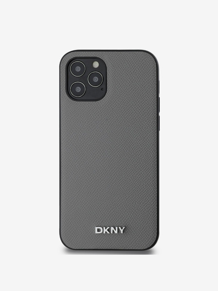 DKNY PU Leder Silber Metall Logo Magsafe Schutzhülle für iPhone 12/12 Pro Grau DKNY