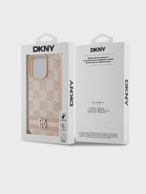 DKNY Rückseite aus PU-Leder mit Karomuster und Streifen für das iPhone 13 Pro Max Pink DKNY