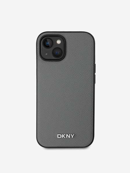 DKNY PU Leder Silber Metall Logo Magsafe Schutzhülle für iPhone 15 Grau DKNY
