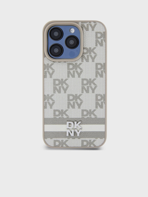DKNY Rückseite aus PU-Leder mit Karomuster und Streifen für das iPhone 14 Pro Max Beige DKNY
