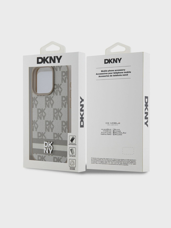 DKNY Rückseite aus PU-Leder mit Karomuster und Streifen für das iPhone 14 Pro Max Beige DKNY