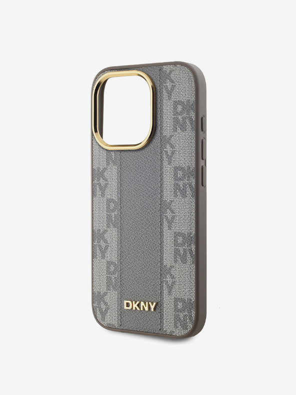 DKNY PU Leder Karomuster Magsafe Schutzhülle für iPhone 15 Pro Beige DKNY