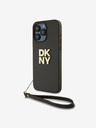 DKNY PU Leather Stack Logo Wrist Strap Back Cover für iPhone 15 Pro Braun DKNY