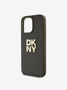 DKNY PU Leather Stack Logo Wrist Strap Back Cover für iPhone 15 Pro Braun DKNY