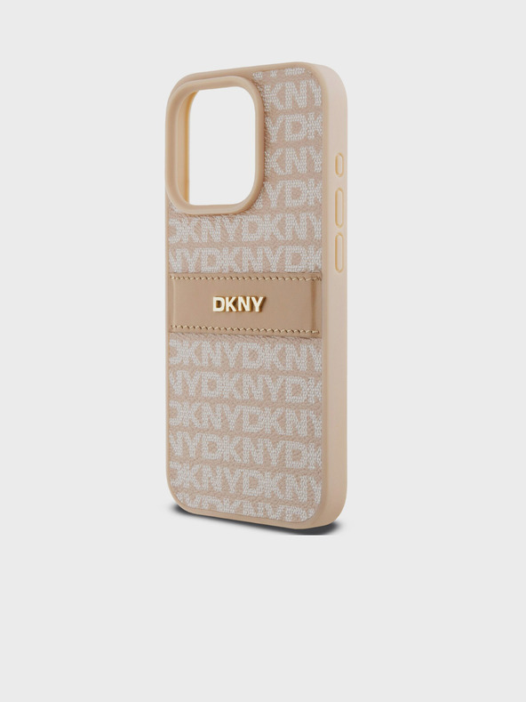 DKNY Rückseite für iPhone 14 Pro Pink DKNY PU-Leder mit tonalem Streifenmuster