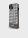 DKNY PU Leather Repeat Pattern Bottom Stripe MagSafe Back Cover for iPhone 15 Brown DKNY