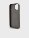 DKNY PU Leather Repeat Pattern Bottom Stripe MagSafe Back Cover for iPhone 15 Brown DKNY
