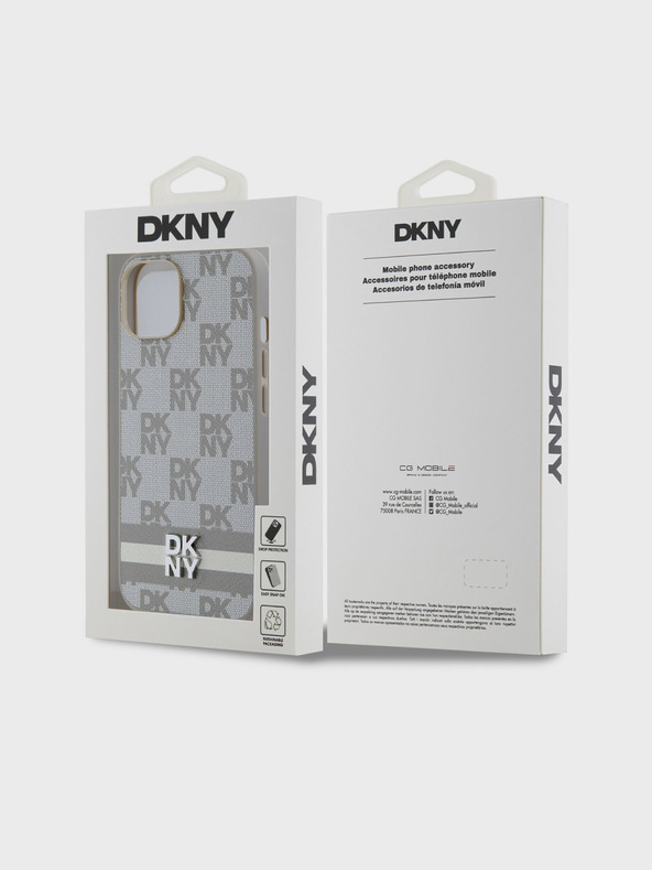 DKNY Rückseite aus PU-Leder mit Karomuster und Streifen für das iPhone 15 Beige DKNY