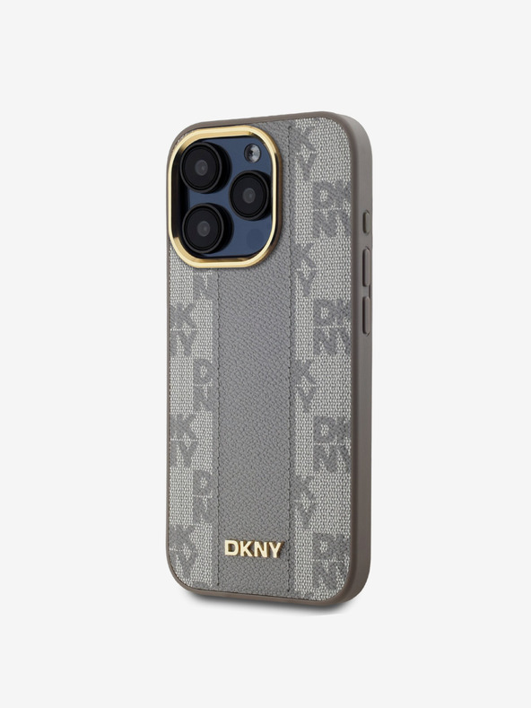 DKNY PU Leder Karomuster Magsafe Schutzhülle für iPhone 15 Pro Max Beige DKNY