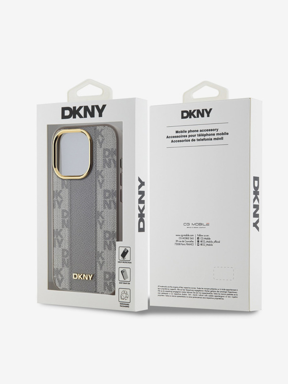 DKNY PU Leder Karomuster Magsafe Schutzhülle für iPhone 15 Pro Max Beige DKNY