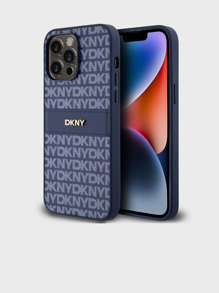 DKNY Rückseite für iPhone 14 Pro Blau DKNY PU-Leder mit tonalem Streifenmuster (Rapport)