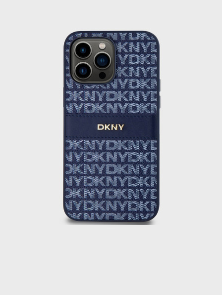 DKNY Rückseite für iPhone 14 Pro Blau DKNY PU-Leder mit tonalem Streifenmuster (Rapport)