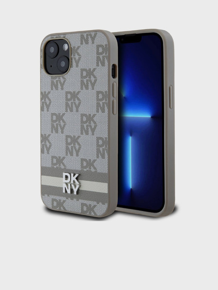 DKNY Rückseite aus PU-Leder mit Karomuster und Streifen für iPhone 13 Beige DKNY