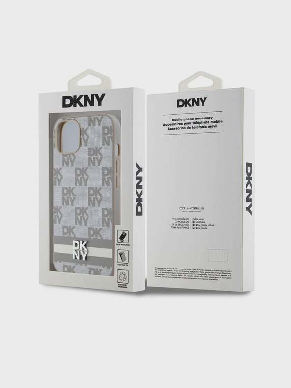 DKNY Rückseite aus PU-Leder mit Karomuster und Streifen für iPhone 13 Beige DKNY