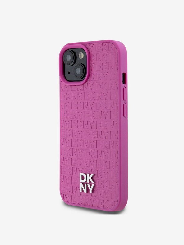 DKNY PU Leder Wiederholungsmuster Stack Logo Magsafe Schutzhülle für iPhone 15 Pink DKNY