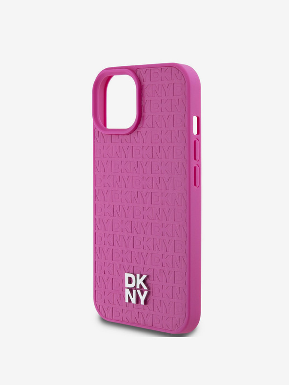 DKNY PU Leder Wiederholungsmuster Stack Logo Magsafe Schutzhülle für iPhone 15 Pink DKNY