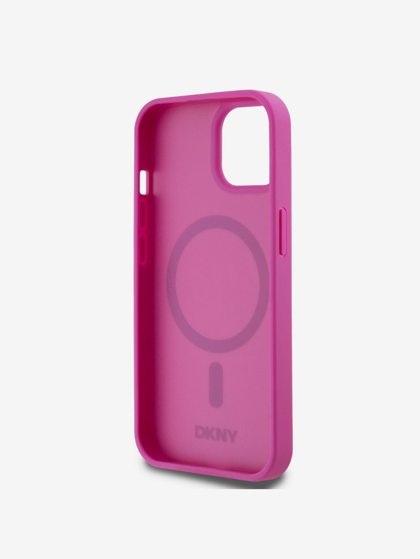 DKNY PU Leder Wiederholungsmuster Stack Logo Magsafe Schutzhülle für iPhone 15 Pink DKNY