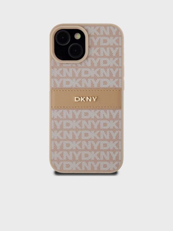 DKNY Rückseite für iPhone 15 Pink DKNY PU-Leder mit tonalem Streifenmuster (Rapport)