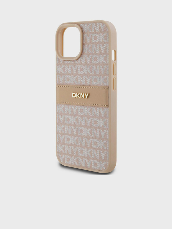 DKNY Rückseite für iPhone 15 Pink DKNY PU-Leder mit tonalem Streifenmuster (Rapport)