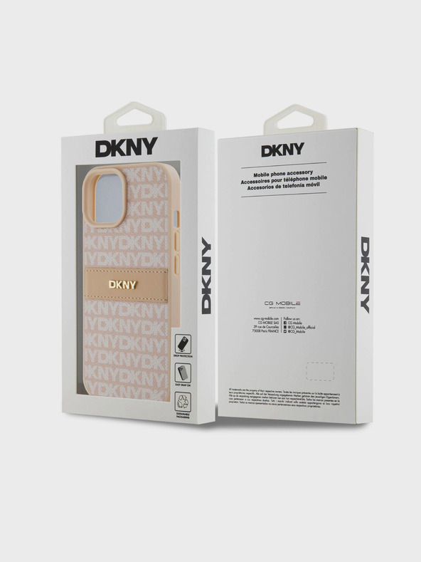 DKNY Rückseite für iPhone 15 Pink DKNY PU-Leder mit tonalem Streifenmuster (Rapport)
