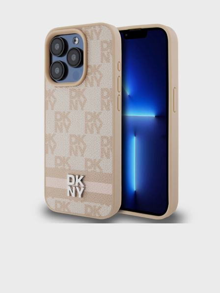 DKNY Rückseite aus PU-Leder mit Karomuster und Streifen für iPhone 15 Pro Pink DKNY