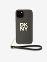 DKNY PU Leather Stack Logo Wrist Strap Back Cover für iPhone 13 Braun DKNY