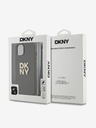 DKNY PU Leather Stack Logo Wrist Strap Back Cover für iPhone 13 Braun DKNY
