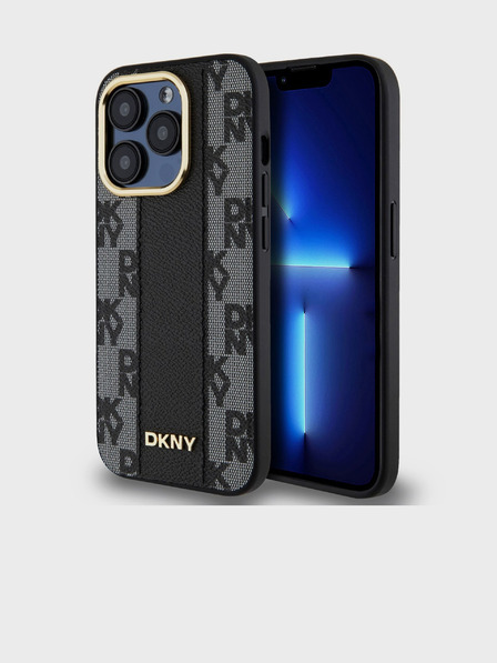 DKNY PU Leder Karomuster Magsafe Schutzhülle für iPhone 15 Pro Schwarz DKNY
